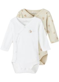 name it Langarmwickelbody »Nbnbody 2p Ls Wrap Rainy Day Bee Noos«, (Packung, 2er-Pack) beige, Größe 50 - N-Gr, 2-er Packung Bodys von name it für...