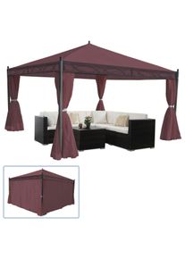 Pergola Cadiz, Garten Pavillon, stabiles 7cm-Gestell mit Seitenwand ~ rot-braun 4x4m