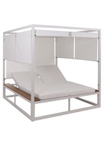 Aluminium Lounge-Gartenliege HWC-M63b, XL Sonnenliege Bali-Liege Daybed, 10cm-Polster ~ weiß Polster creme