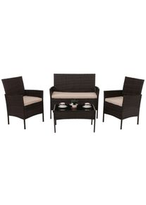 Poly-Rattan Garten-Garnitur HWC-N98, Sitzgruppe Lounge-Set, Metall Glas Stoff/Textil (180g/m²) ~ braun, Kissen creme