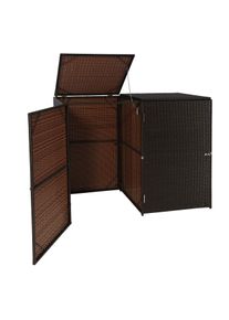 2er-Mülltonnenverkleidung HWC-E25, Mülltonnenbox Mülltonnenabdeckung, Poly-Rattan 2x120l ~ braun