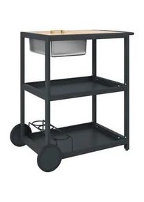 Ambia Garden Garten-Servierwagen , Anthrazit, Teakfarben , Metall , rechteckig , eckig , 78x91x50 cm , Flaschenfach, offenes Fach , Gartenmöbel, Gartentische, Garten-Beistelltische
