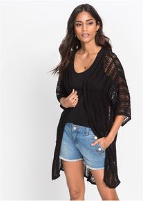 Gilet long en maille ajourée - noir - taille 38/40 (S) - bonprix