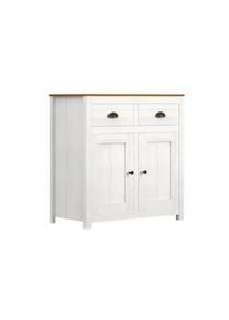 Möbilia Möbilia Cómoda | con 2 puertas, 2 cajones | madera de pino | A 86 x P 45 x Alt 90 cm | lacada en blanco, tablero marrón