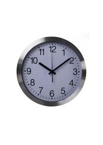 Perel Reloj de pared, redondo, analógico, 30 cm, hora radiopilótica (DCF), aluminio, plata