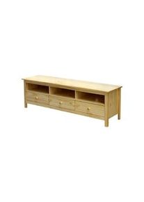 Möbilia Möbilia Tablero bajo para TV | 3 cajones, 3 compartimentos abiertos | madera maciza de pino | A 158 x P 40 x Alt 47 cm |color natural