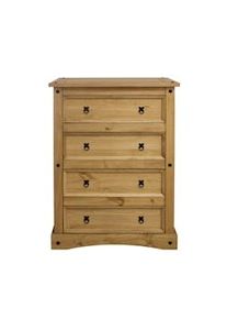 Möbilia Möbilia cómoda alta | con 4 cajones | madera de pino | A 90 x P 48 x A 122 cm | encerado natural