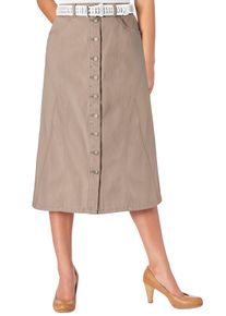 Dames Zomerrok in lang, uitlopend model in beige ,maat 19, WITT, 96% Katoen, 4% Elastan