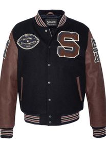 Schott NYC Heren Tussenjas 'Teddy' donkerblauw / bruin / wit L