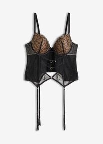 Bustier met beugels en borduursel - zwart - maat 95D - bonprix