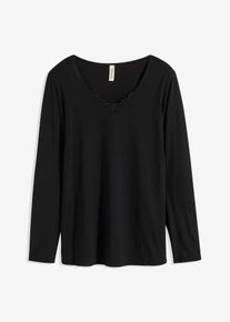 Schlafoberteil mit langen &Auml;rmeln, schwarz, Gr&ouml;&szlig;e 52/54 (XXL), Viskose, bonprix