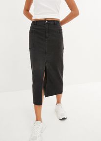 Jeansrock mit Schlitz Midi, schwarz, Größe 52, mit Baumwolle, bonprix