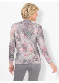 Damen Stehkragenpullover in Feinstrick-Qualit&auml;t in steingrau-altros&eacute;-bedruckt ,Gr&ouml;&szlig;e 50, WITT, 65% Polyester, 35% Viskose