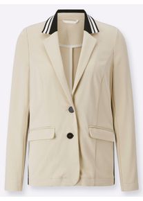 Damen Jerseyblazer mit Streifenband in sand ,Gr&ouml;&szlig;e 48, WITT, 70% Viskose, 25% Polyamid, 5% Elasthan