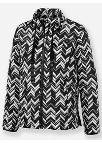 Dames Gewatteerde jas met ritssluiting aan de zijsplitten in zwart/wit geprint ,maat 42, WITT, 100% Polyester
