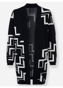 Dames Lang vest met grafisch jacquardpatroon in zwart/wit gedessineerd ,maat 36, WITT, 45% Viscose, 35% Polyamide, 20% Polyester