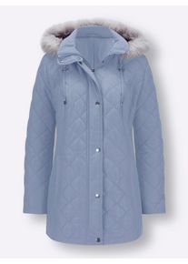 Dames Gewatteerde jas met afneembare capuchon in duivenblauw ,maat 56, WITT, 100% Polyester. Imitatiebont: 80% Polyacryl, 20% Polyester. Voering en 