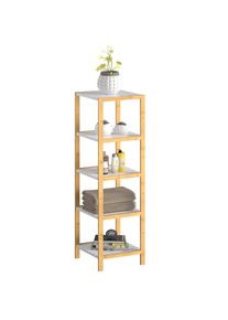 Casaria Estantería bambú natural/blanco 140x33x34cm 5 baldas
