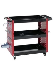 Werkzeugwagen HWC-M26, Rollwagen Werkstattwagen, Rollen Handgriff 3 Ladefl&auml;chen Lochraster, Stahl 73x90x35cm rot