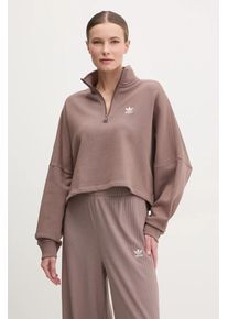 adidas Originals hanorac de bumbac Essential femei, culoarea maro, uni, JD0922