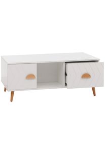 Couchtisch HWC-N89, Beistelltisch Sofatisch, Schubladen T&uuml;ren F&auml;cher Fischgr&auml;tenmuster Melamin Holz, 42x103x60cm ~ wei&szlig;