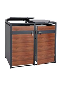 XL 2er/4er-Mülltonnenverkleidung HWC-J82, Mülltonnenbox, Metall 59kg, anthrazit ~ Kirsche-Holzoptik dunkelbraun