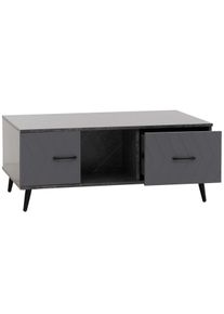 Couchtisch HWC-N89, Sofatisch, Schubladen T&uuml;ren F&auml;cher Fischgr&auml;tenmuster Melamin Holz, 42x103x60cm ~ Marmor-Optik grau