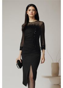Rochie Ella Collection Savannah neagra cu pene si paiete