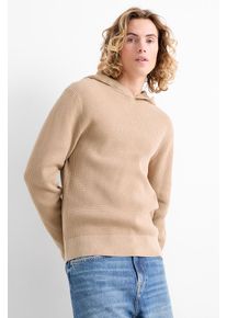 C&A Sweter z kapturem-w fakturkę, Beżowy, Rozmiar: L