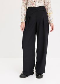 Pantalon à pinces aspect lin avec empiècement taille croisé - noir - taille 36 - Viscose - bonprix
