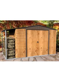 Duramax metalen gereedschapsschuur Alpine 3 x2,4m, houtlook met uitbreiding