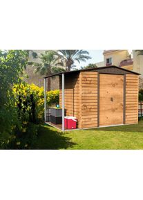 Duramax metalen gereedschapsschuur Alpine 2,4x1,8m, houtlook met uitbreiding