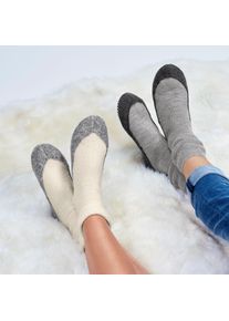 Falke dames- of herenslof, dames - 37/38 - creme/grijs, in Schurwolle