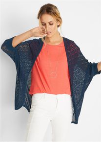 Lang ajour vest - blauw - maat 36/38 (S) - met katoen - bonprix