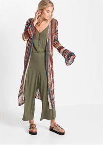 Lang gebreid vest met strepen - rood - maat 56/58 (3XL) - bonprix
