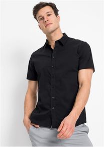Stretch overhemd met korte mouwen slim fit - zwart - maat 45/46 (XXL) - met katoen - bonprix