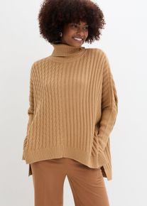 Oversized poncho trui - beige - maat 44/46 (L) - met katoen - bonprix
