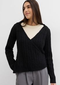 Trui met capuchon en asymmetrische zoom - zwart - maat 48/50 (XL) - wol - bonprix
