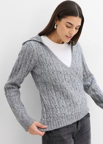 Trui met capuchon en asymmetrische zoom - grijs - maat 44/46 (L) - wol - bonprix