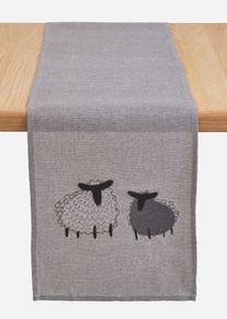 Tafelloper met geborduurde schapen - grijs - maat 180x30 cm - bonprix