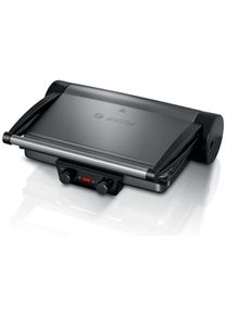 Bosch TCG4215 Tischgrill, 2000W, schnelles Aufheizen, konstante Wärmeleistung, Stufenlose Temperaturregelung, silber
