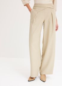 Bundfaltenhose in Leinenoptik mit überkreuztem Bund, grün, Größe 46, Viskose, bonprix