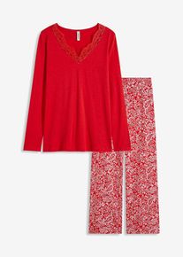 Pyjama mit weitem Bein aus softem Viskose-Mix - rot - Größe 36/38 (S) - Viskose- bonprix