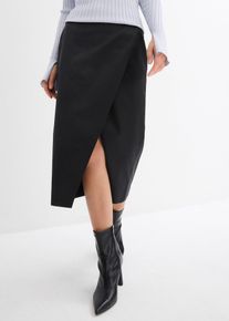 Wickelrock aus feinem Satin, schwarz, Größe 48, mit Baumwolle, bonprix