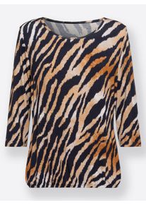 Dames Shirt met dierenprint in marine-cognac-bedrukt ,maat 36, WITT, 95% Viscose, 5% Elastan