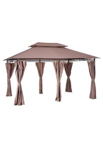 Outsunny 4m x 3(m) Metal Gazebo Canopy Party Tent Garden Pavillion Patio Shelter Pavilion with Curtains Sidewalls Khaki | Aosom Ireland