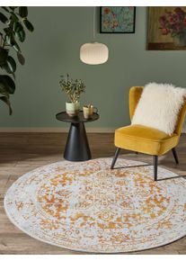 benuta Nest Vaskbart tæppe Miray Grå/Orange ø 160 cm rundt Kunstfiber Vintage