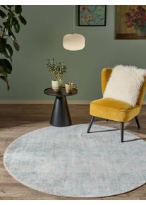 benuta Nest Vaskbart tæppe Miray Grå/Turkis ø 160 cm rundt Kunstfiber Vintage