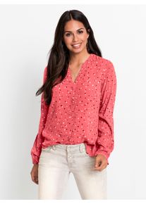 Dames Blouse met lange mouwen en stippenprint in koraal/ecru bedrukt ,maat 36, WITT, 100% Viscose