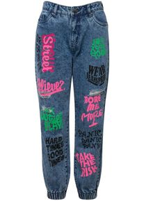 Angel of Style Dames Jeans blauw denim / groen / pink / zwart 32-33